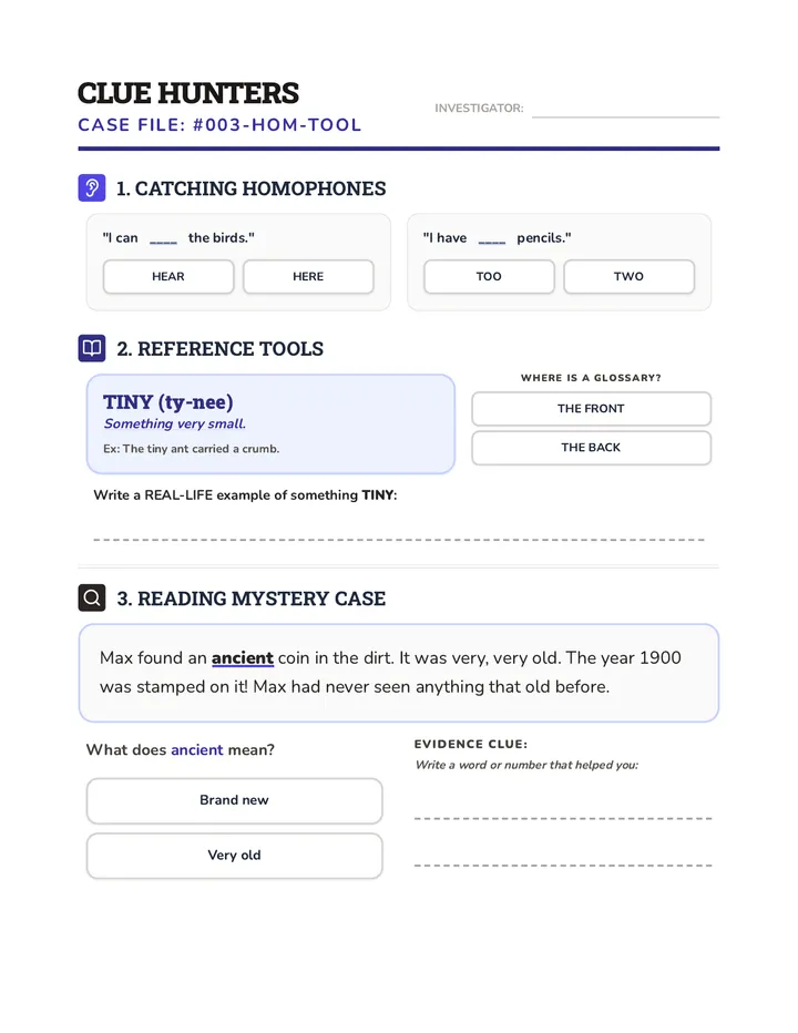 Clue Hunters Worksheet Full Page