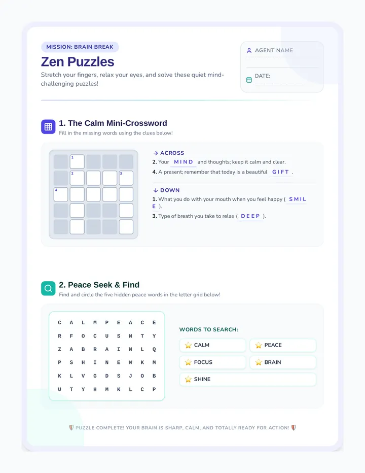 Zen Puzzles Worksheet