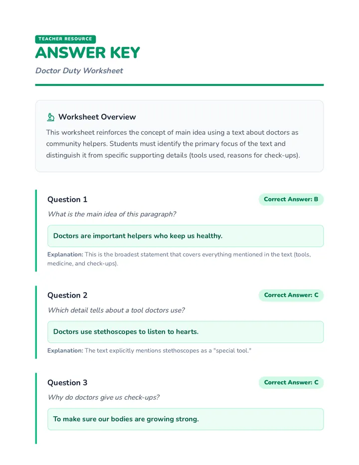 Doctor Duty Answer Key
