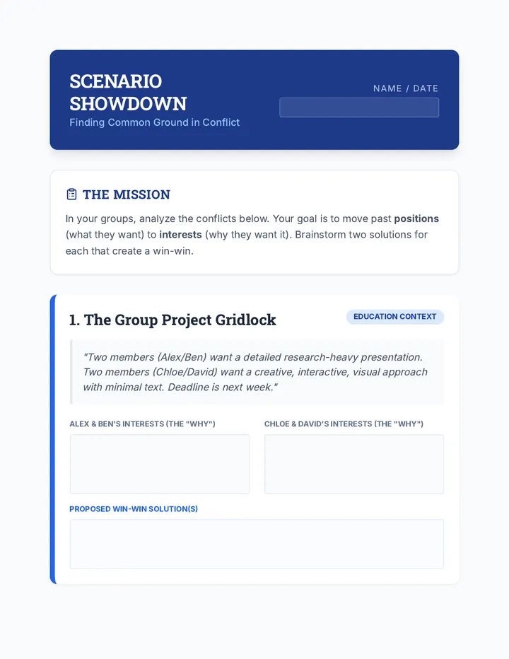 Scenario Showdown Worksheet