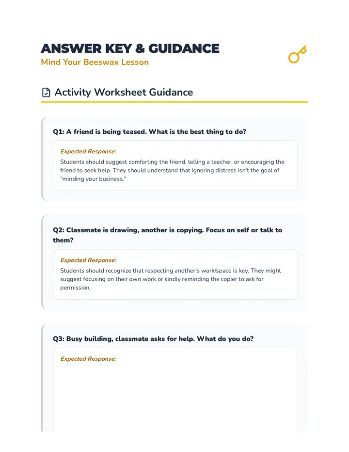 Answer Key for Activities