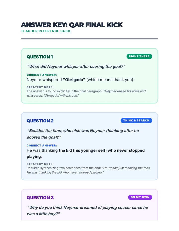 QAR Final Kick Answer Key
