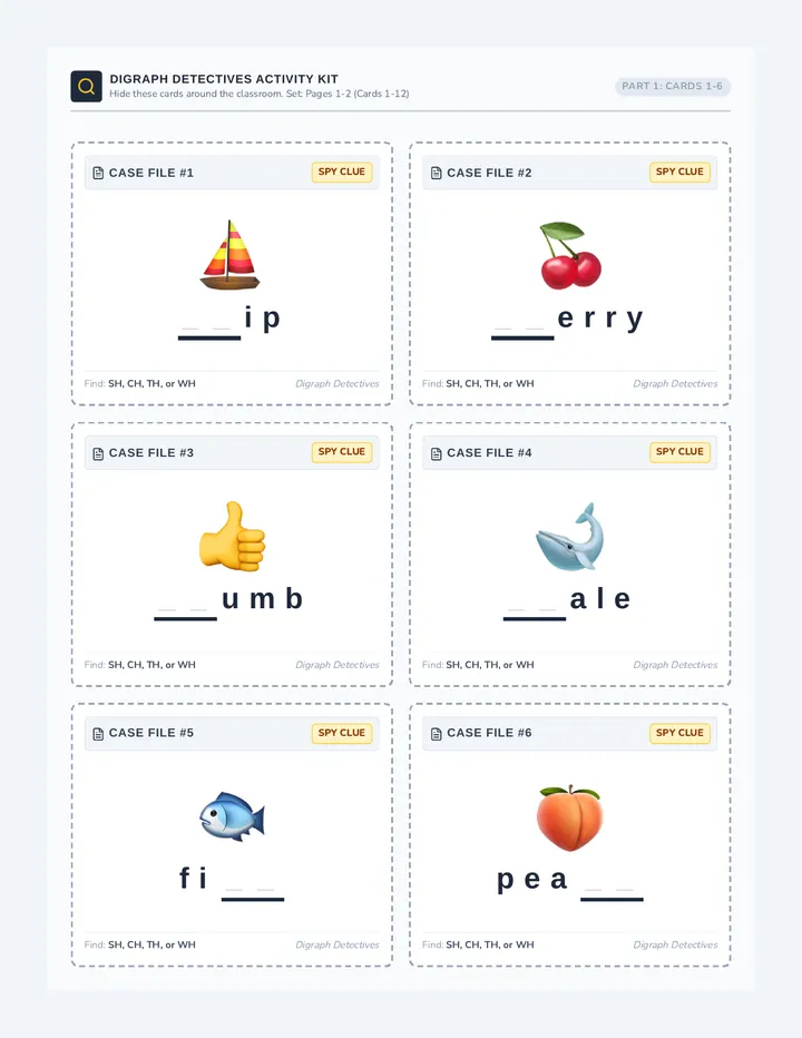 Digraph Detectives Wall Cards