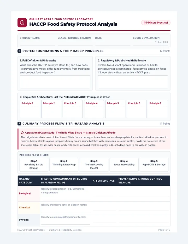 HACCP Food Safety Protocol Worksheet