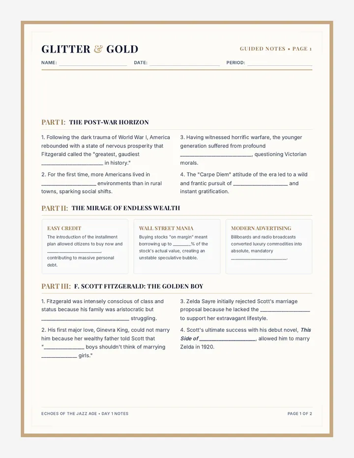 Glittering Twenties Guided Notes