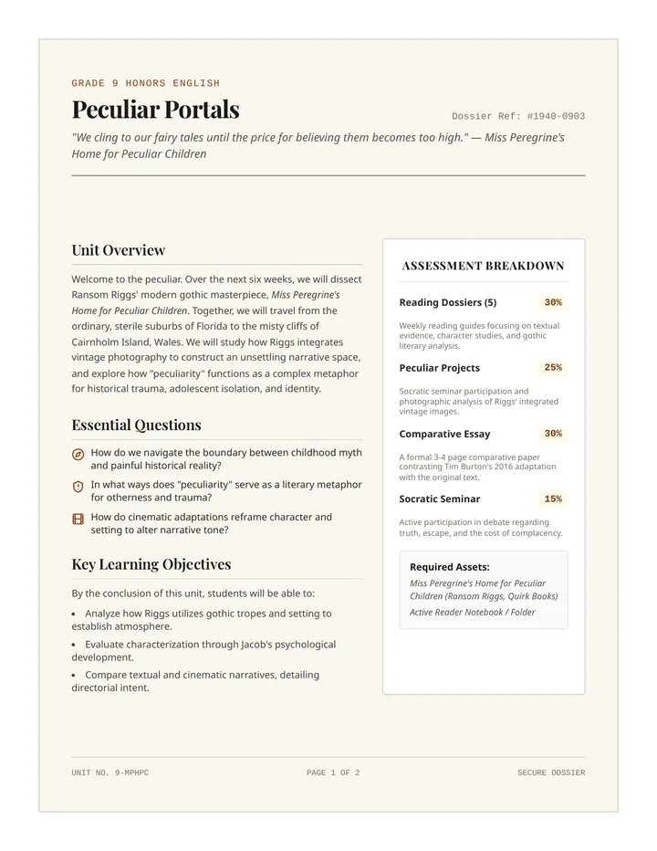 Peculiar Portals Syllabus