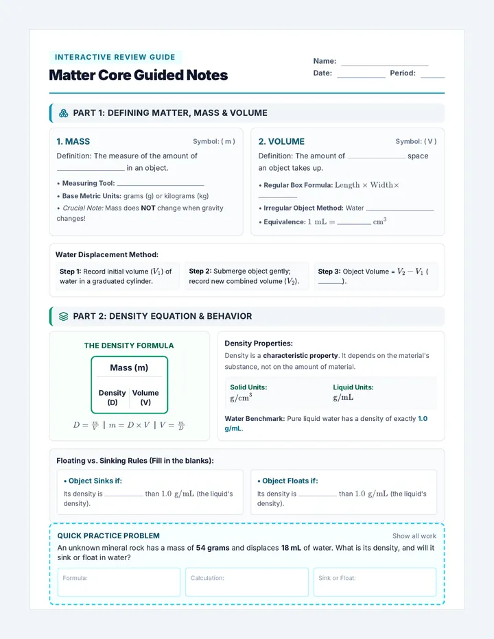 Matter Core Guided Notes
