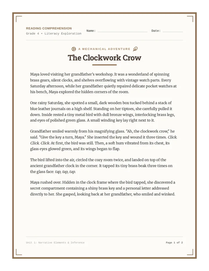 Clockwork Crow Worksheet
