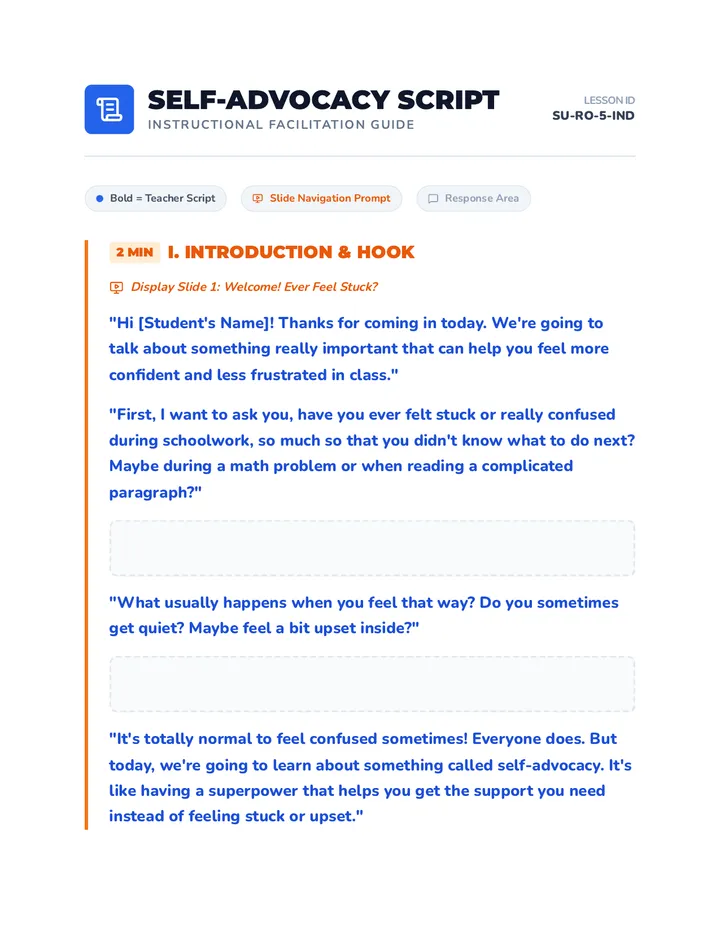 Self Advocacy Script Teacher Guide