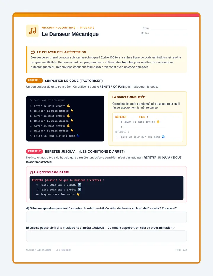 Danseur Mecanique Worksheet