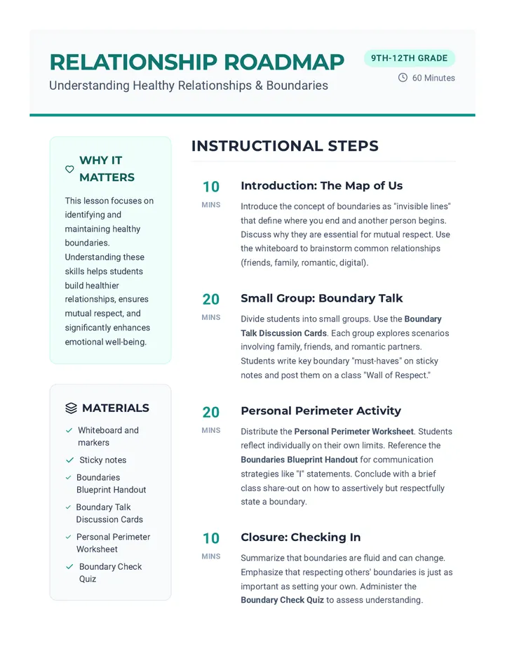 Relationship Roadmap Lesson Plan