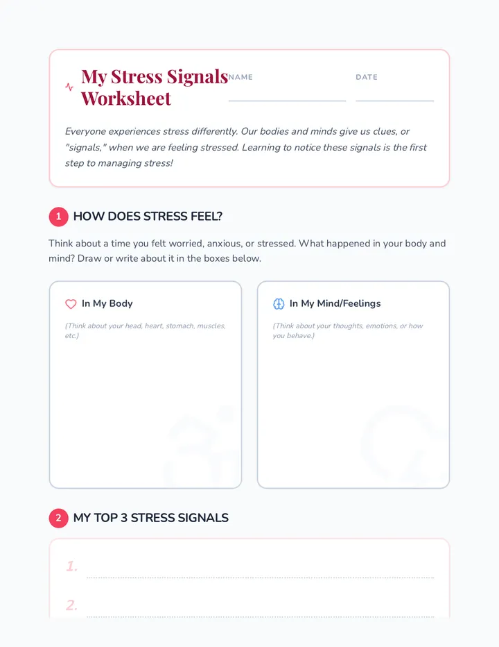 Stress Signals Worksheet