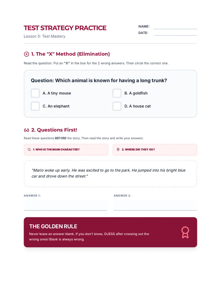 Test Mastery Worksheet