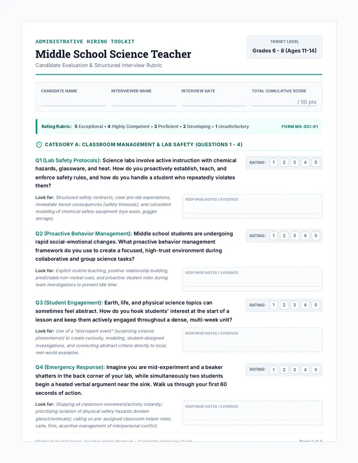 Science Teacher Interview Guide