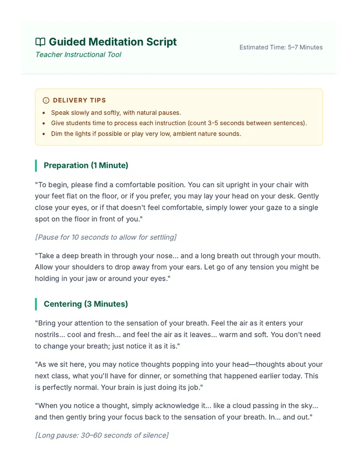 Guided Meditation Script Teacher Guide