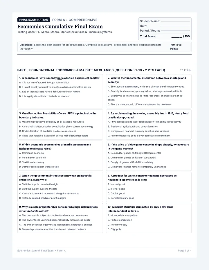 Economics Summit Final Exam