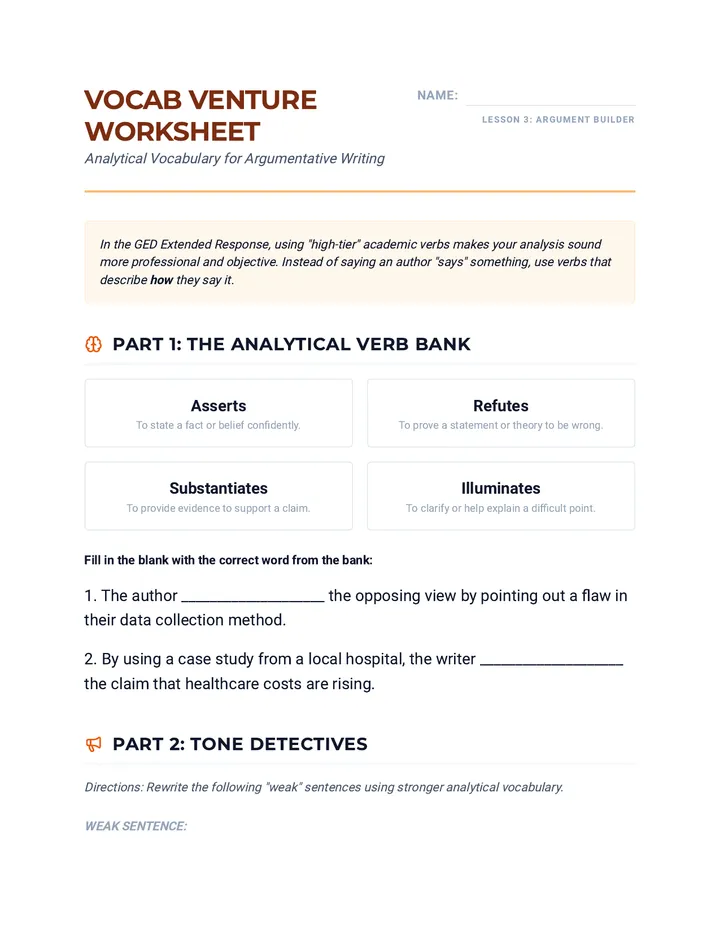Vocab Venture Worksheet