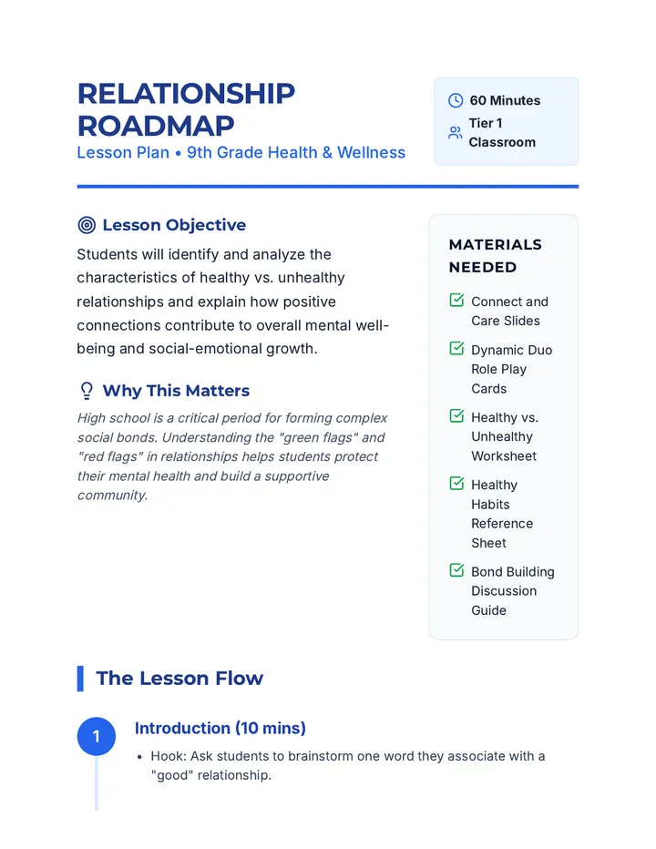 Relationship Roadmap Lesson Plan