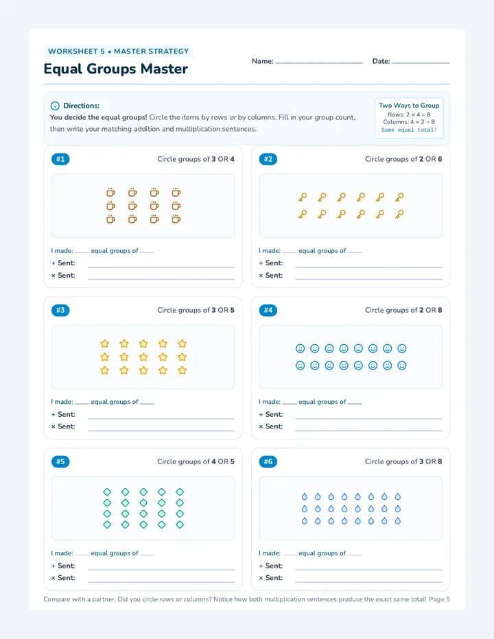 Equal Groups Master Worksheet