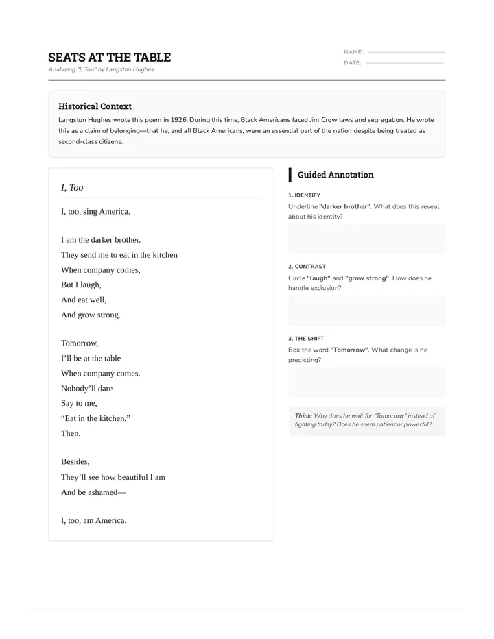 Seats at the Table Worksheet