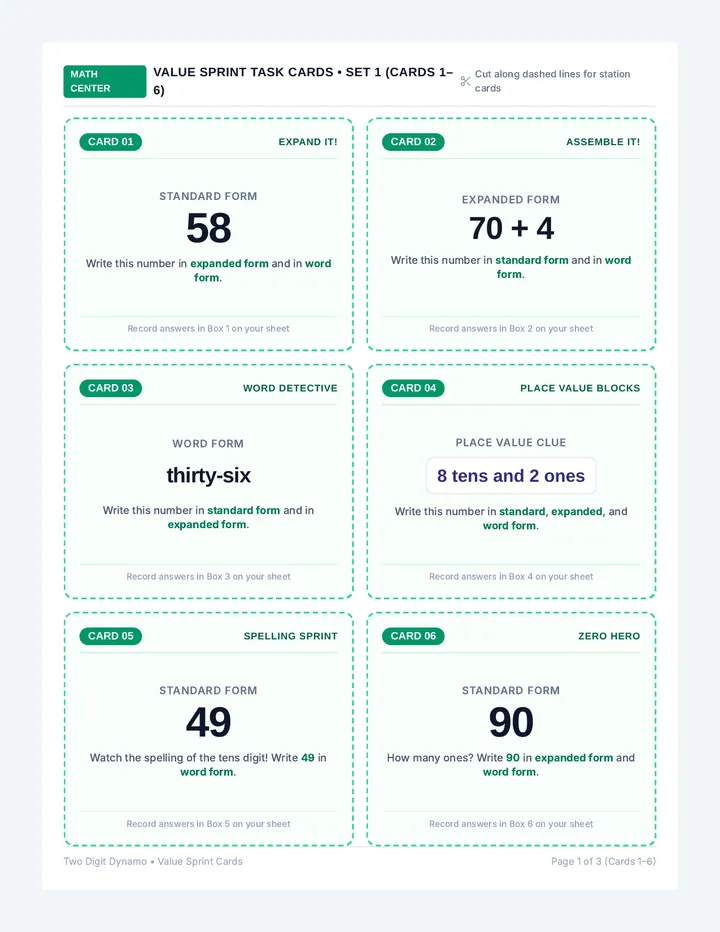 Value Sprint Task Cards