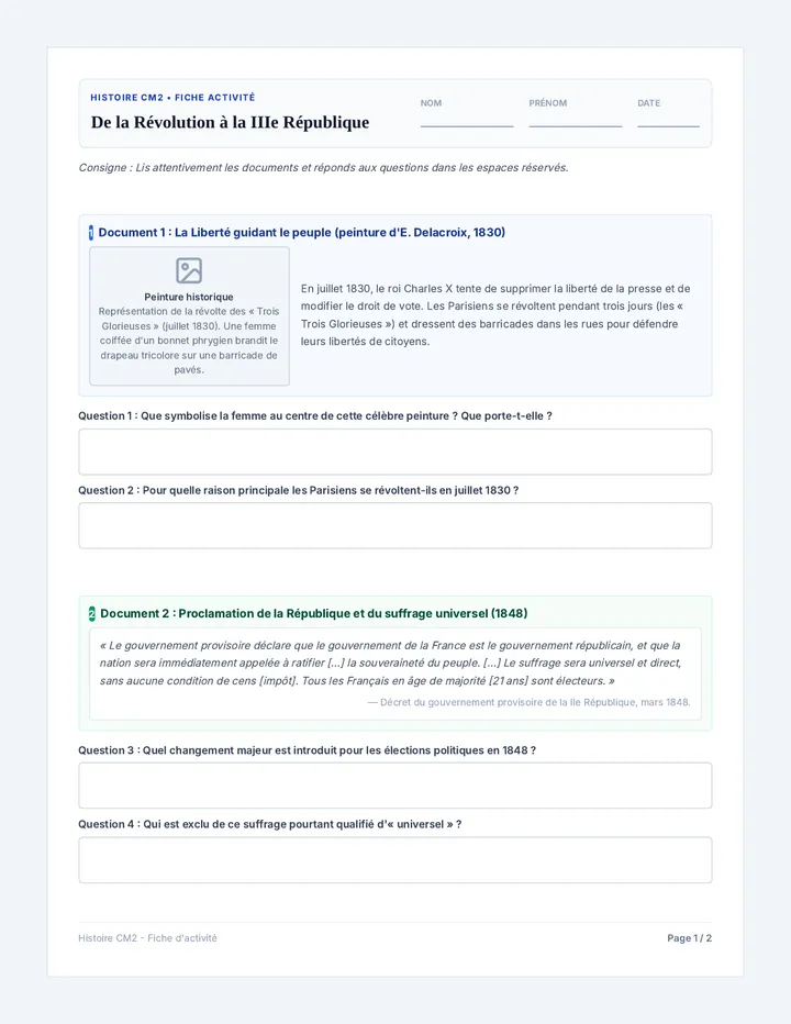 Origines Republique Fiche Activite