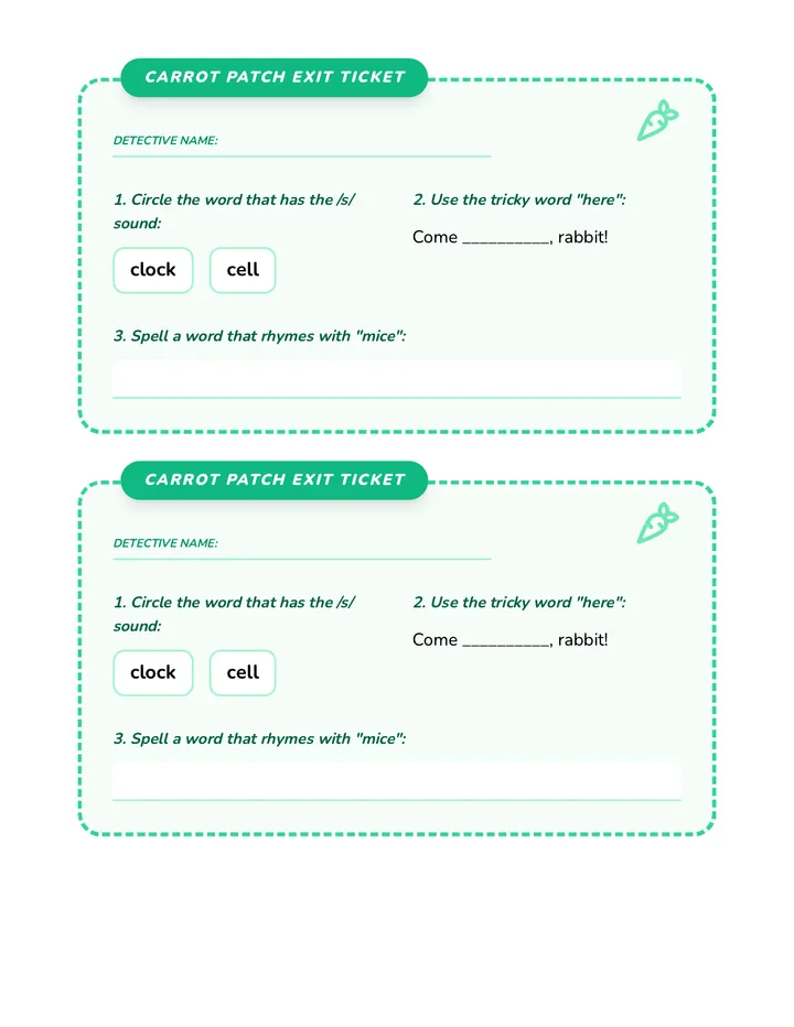 Carrot Patch Exit Ticket
