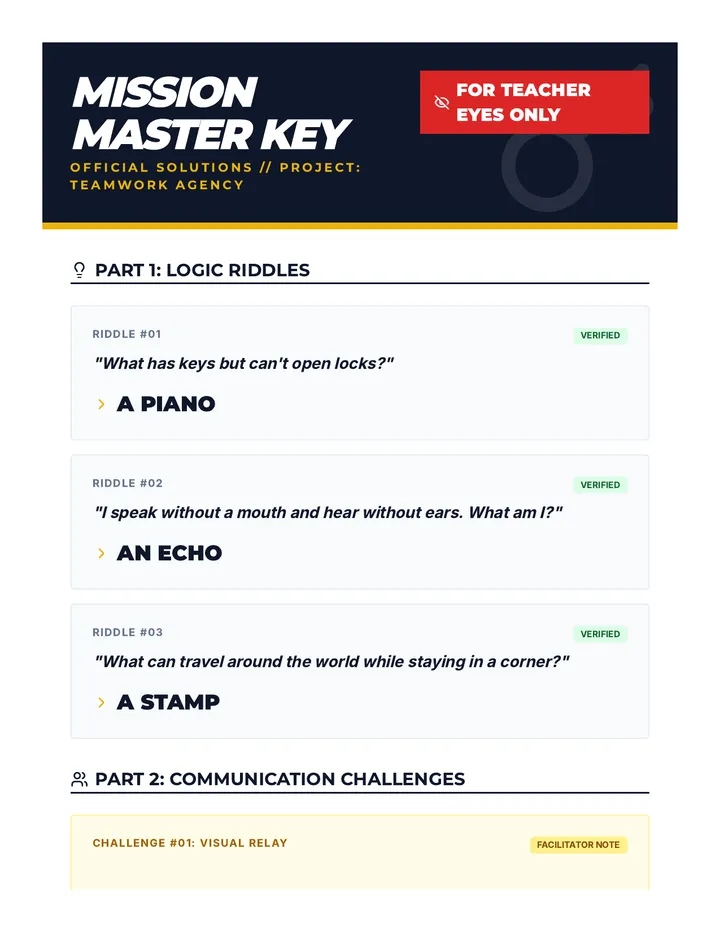 Escape Room Answer Key