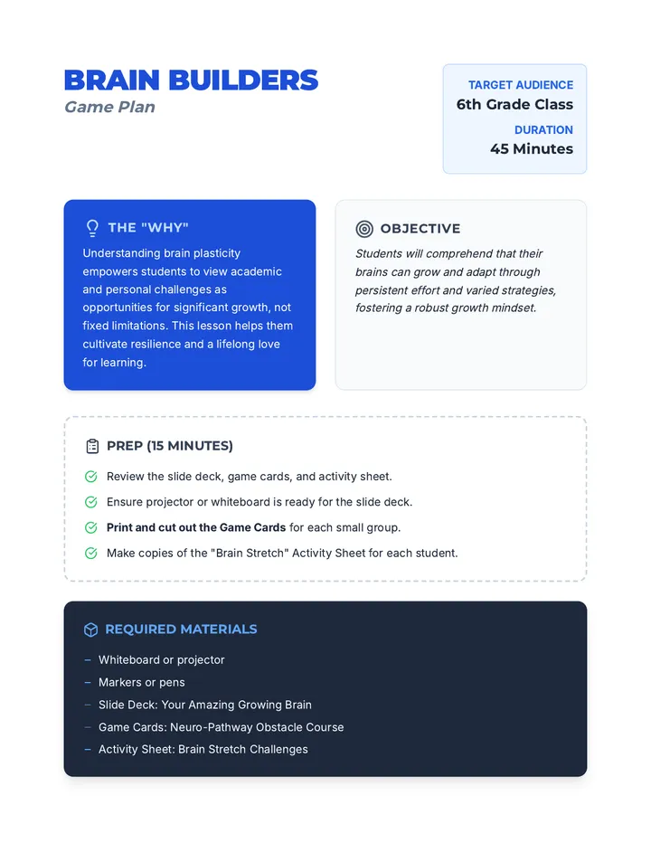 Brain Builders Game Plan Teacher Guide