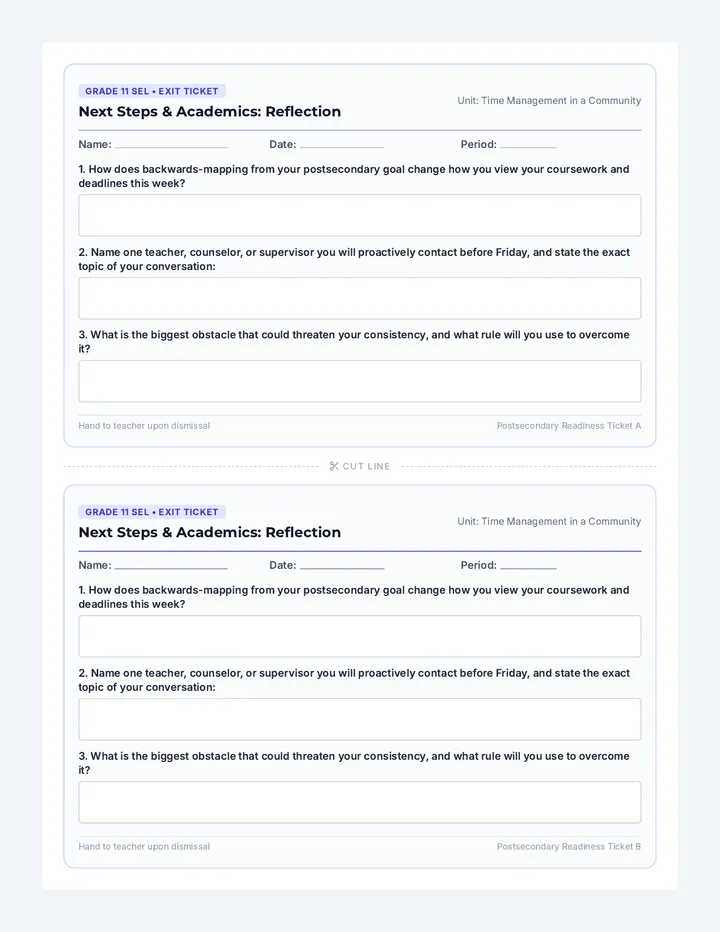 Next Steps Exit Ticket