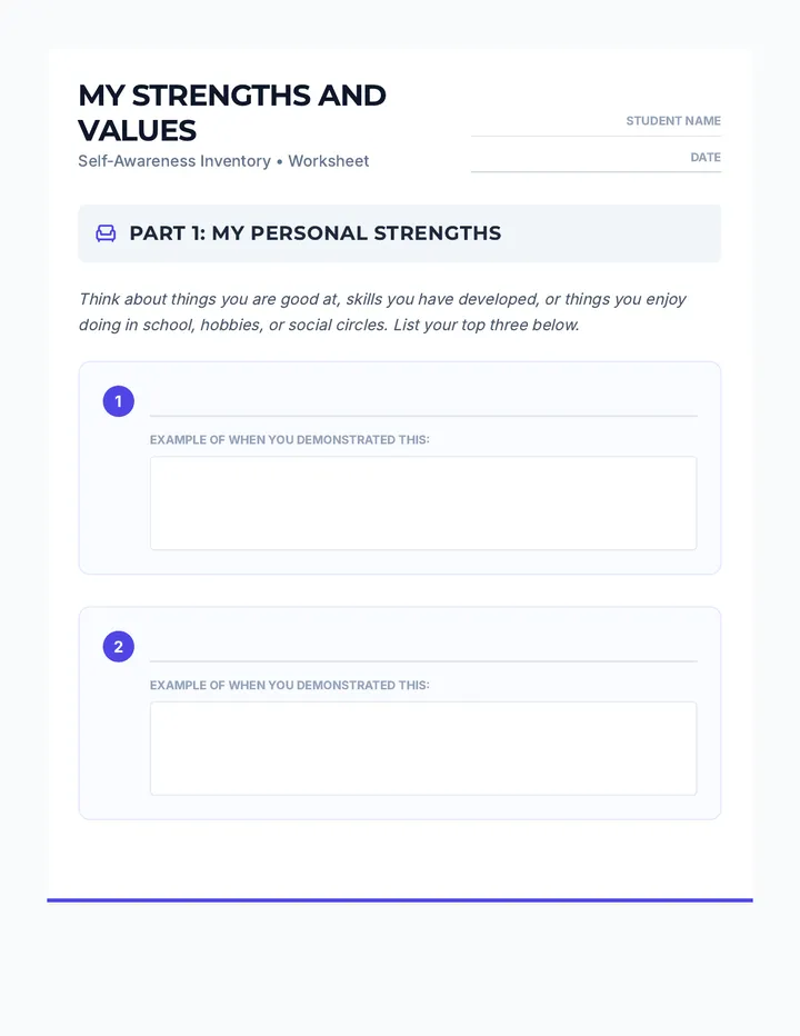 Strengths and Values Worksheet