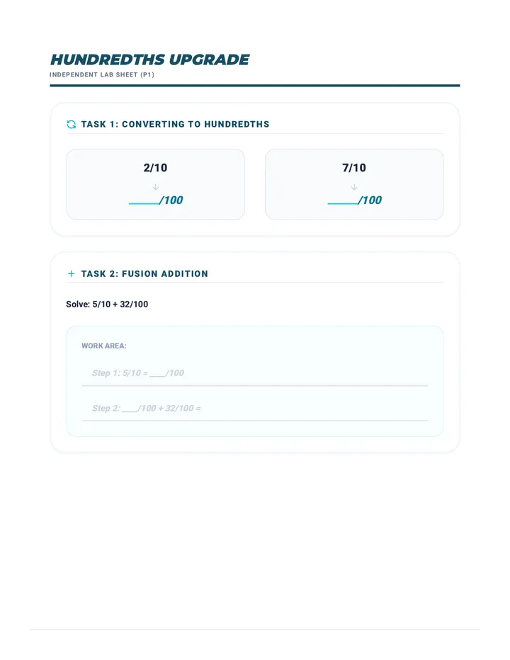 Hundredths Upgrade Worksheet