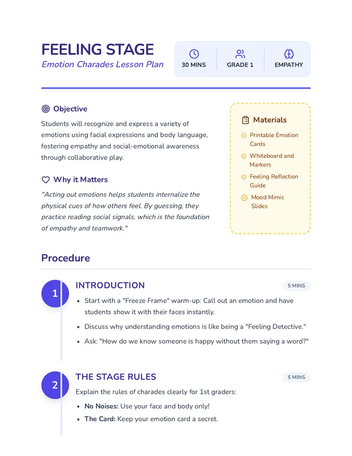 Feeling Stage Lesson Plan