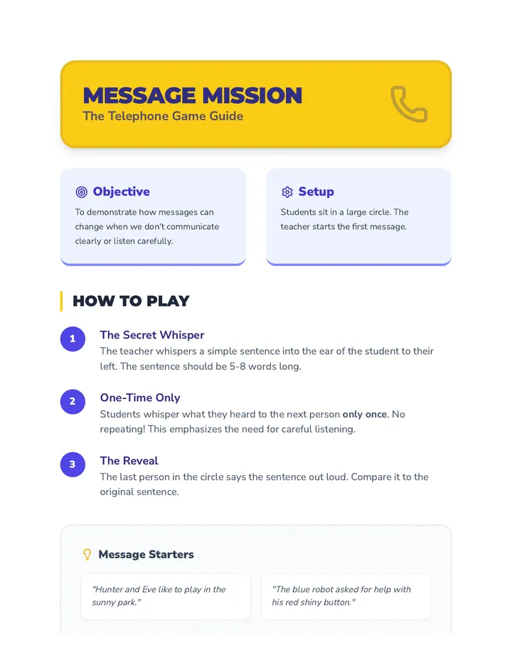 Message Mission Game Instructions