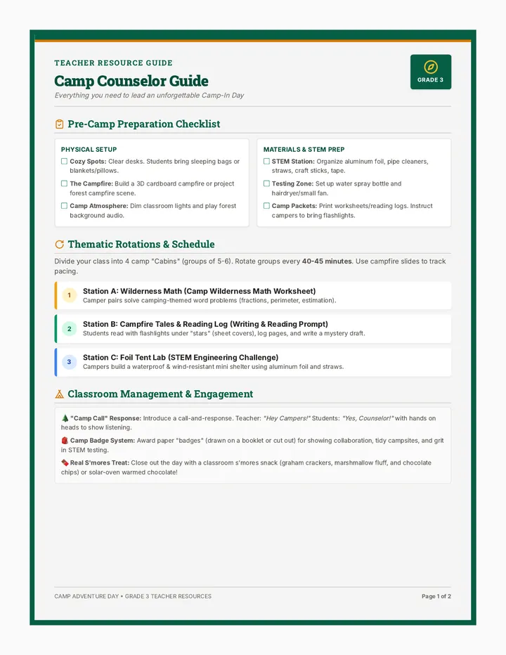 Camp Counselor Teacher Guide