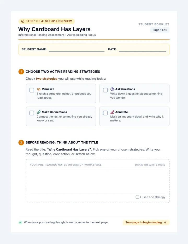 Cardboard Layers Assessment Booklet