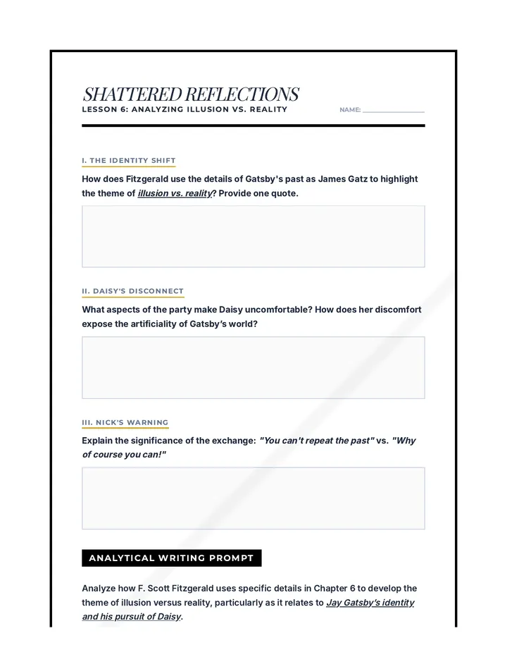 Shattered Reflections Worksheet