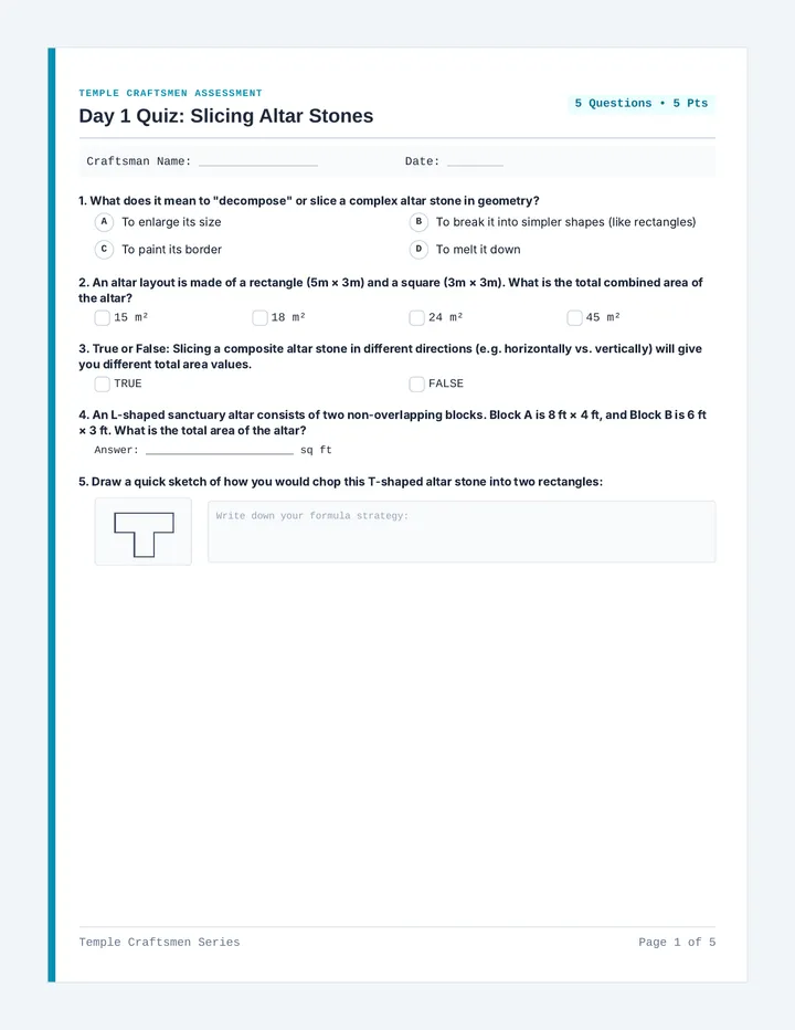 Temple Craftsmen Quizzes