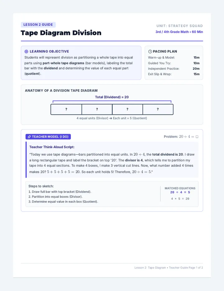 Tape Diagram Teacher Guide