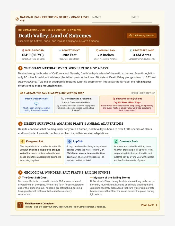 Death Valley Reading Passage