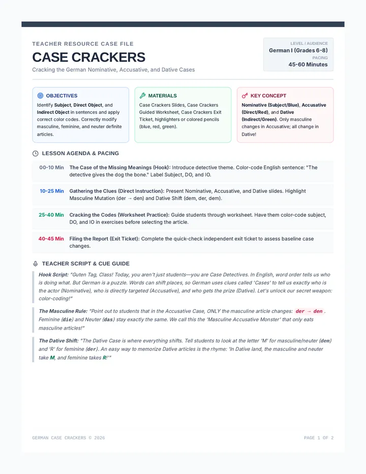 Case Crackers Teacher Guide