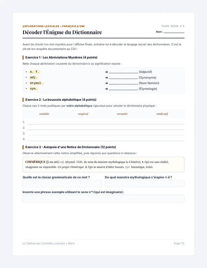 Fiches Activités Lexique
