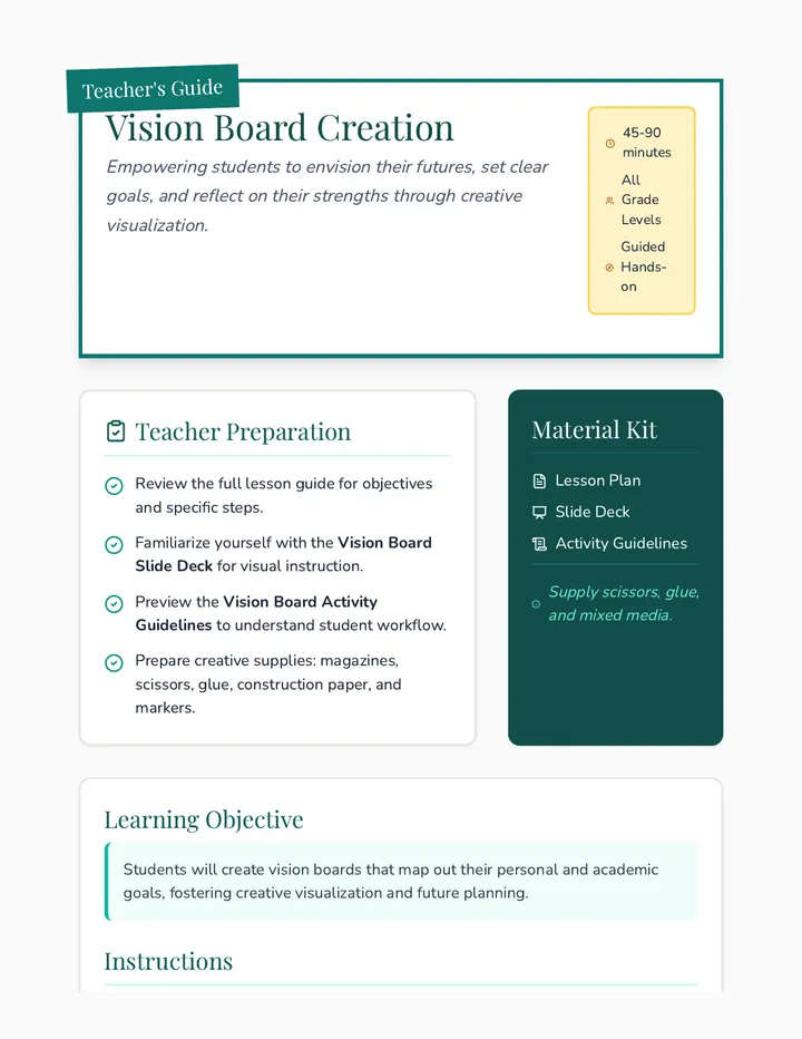 Vision Board Lesson Plan Guide