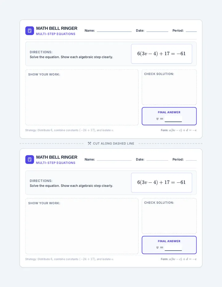 Equation Sprint Bell Ringer Slips