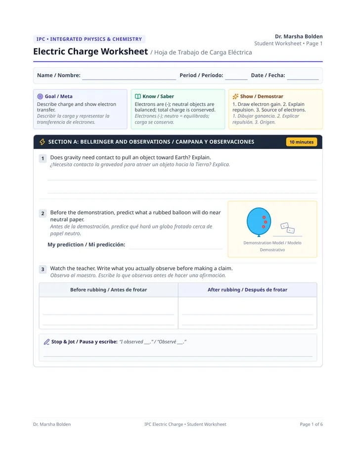 Electric Charge Worksheet