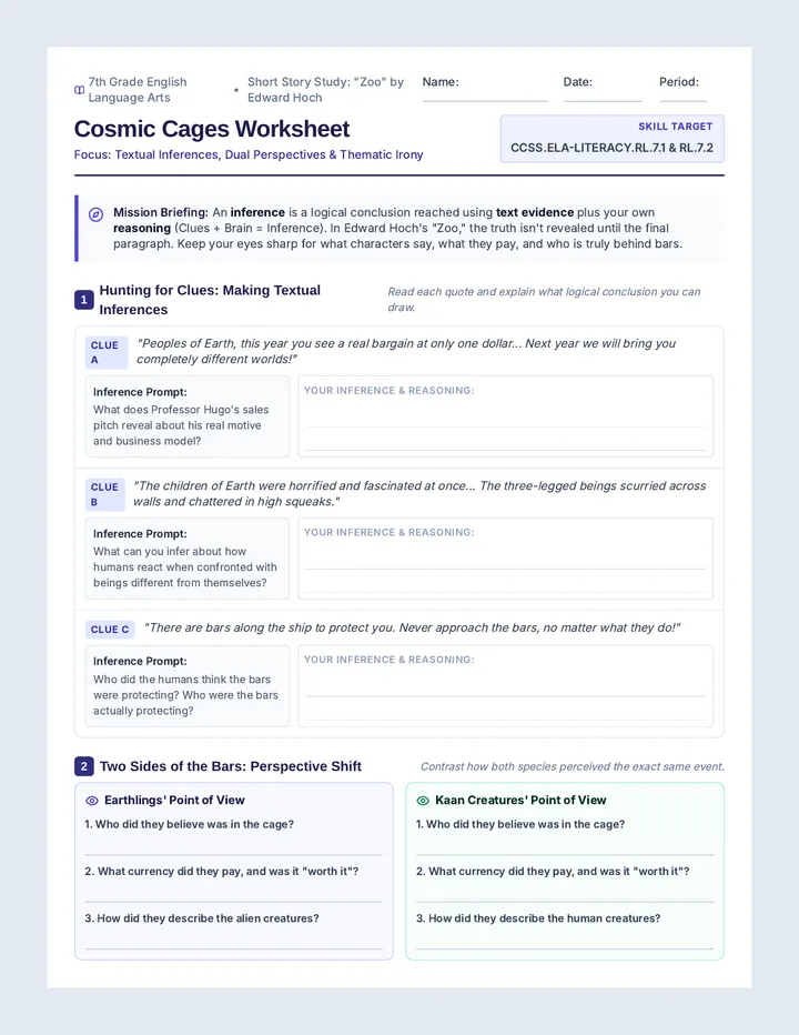 Cosmic Cages Worksheet