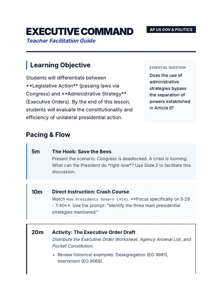Commander in Chief Teacher Guide