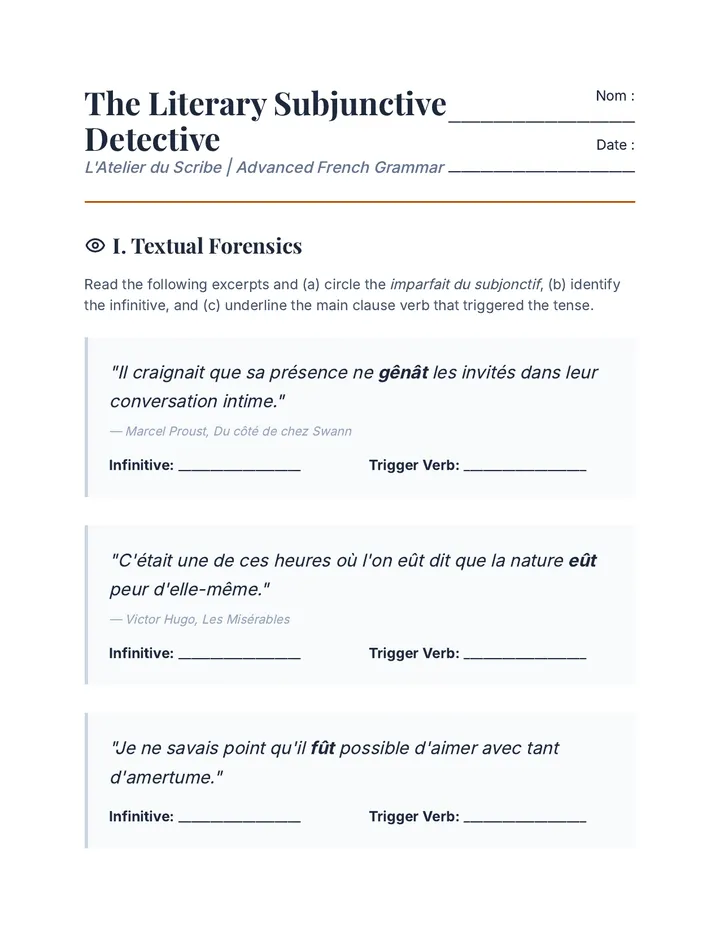 Literary Subjunctive Detective Worksheet