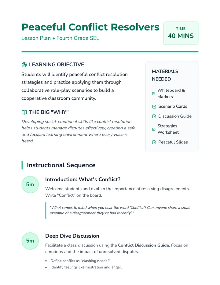 Peaceful Resolvers Lesson Plan