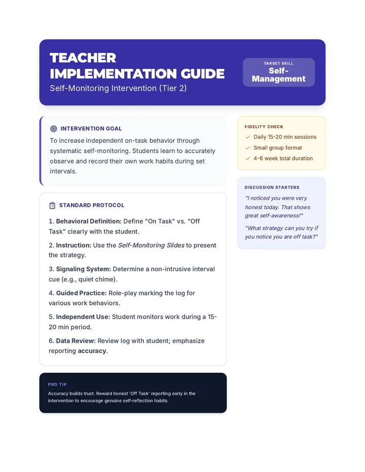 Self-Monitoring Teacher Guide